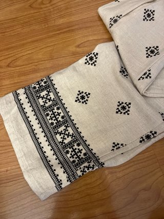 Pantalón ancho beige estampado negro lino y viscos