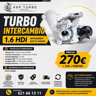 TURBO INTERCAMBIO 1.6 HDI Mitsubishi 49172-03000