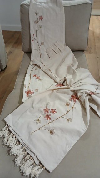 Cortinas de lino bordadas flores (4 unidades)