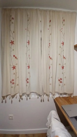Cortinas de lino bordadas flores (4 unidades)
