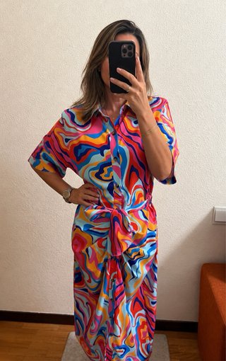 Vestido midi estampado multicolor talla 44
