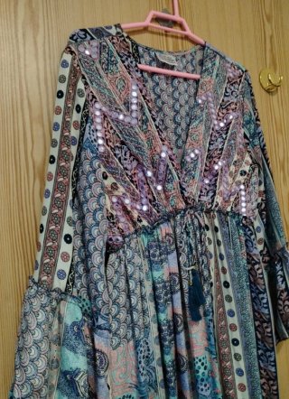 Vestido largo étnico de  seda, talla única