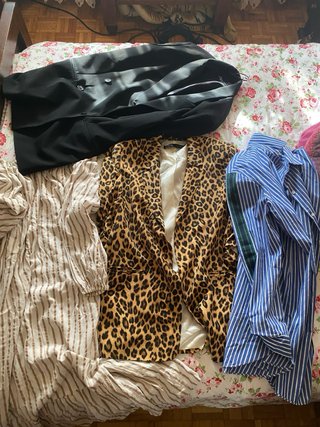 Camisa Mango Talla L Rayas Azul y Verde