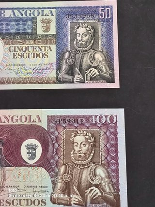 2 Billetes Angola 50 y 100 Escudos 1973