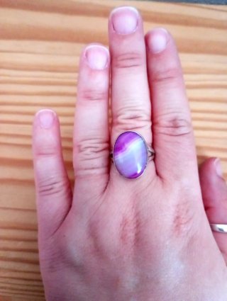 Anillo Plata Ágata Natural Morada y Rosa