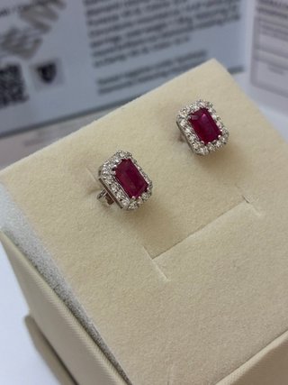 Pendientes Oro Blanco Rubí y Diamantes GEM-TECH