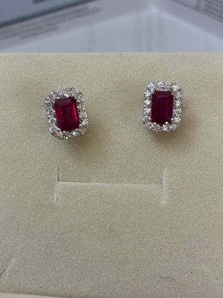 Pendientes Oro Blanco Rubí y Diamantes GEM-TECH