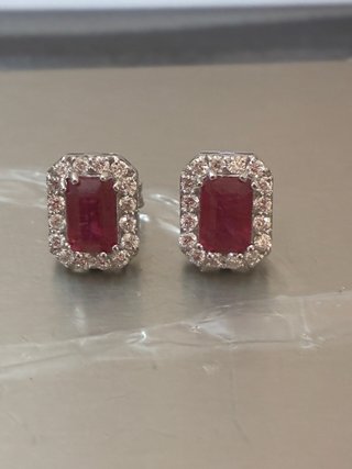 Pendientes Oro Blanco Rubí y Diamantes GEM-TECH
