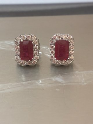 Pendientes Oro Blanco Rubí y Diamantes GEM-TECH