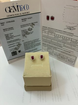 Pendientes Oro Blanco Rubí y Diamantes GEM-TECH