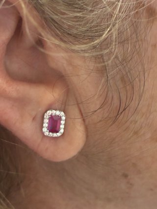 Pendientes Oro Blanco Rubí y Diamantes GEM-TECH