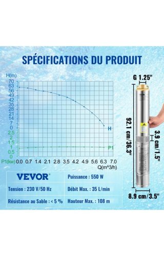 Bomba Sumergible VEVOR 35 L/min 108m