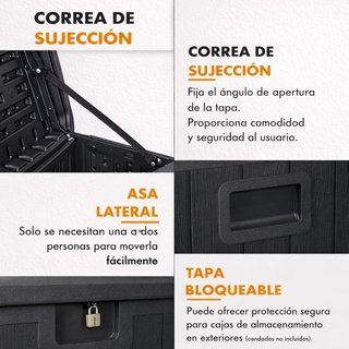 Baúl Almacenaje Exterior Resina Impermeable Negro