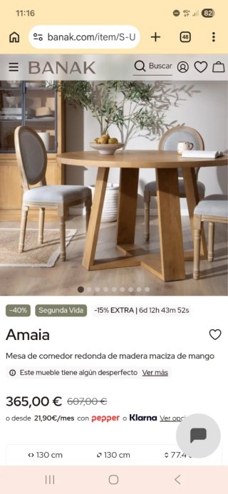 Mesa comedor 130 cm Banak importa.