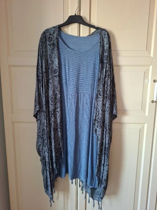 Vestido fluido azul y gris talla única