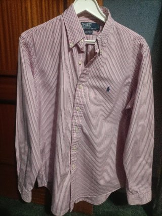 Camisa Polo Ralph Lauren Rayas Rosas Talla L
