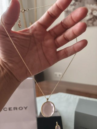 Conjunto Plata Chapada oro y Cuarzo Rosa Viceroy