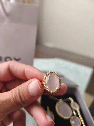 Conjunto Plata Chapada oro y Cuarzo Rosa Viceroy