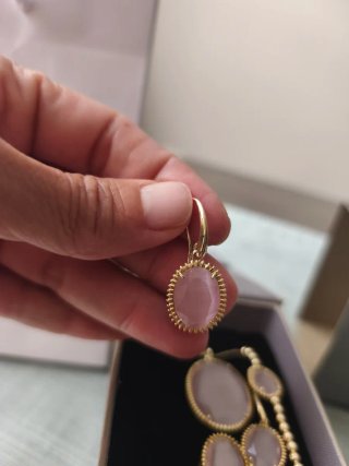 Conjunto Plata Chapada oro y Cuarzo Rosa Viceroy