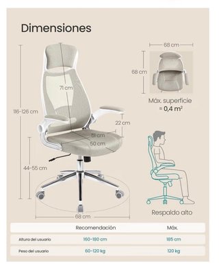 Silla de Oficina SONGMICS Beige y Blanca
