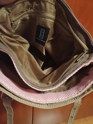 Bolso Misako marrón, rosa y beige.