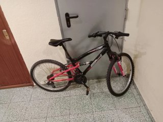 Bicicleta Montaña Doble Suspensión Negra/Rosa