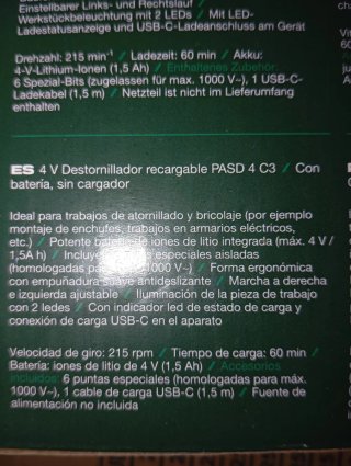 Parkside 4V Destornillador Eléctrico recargable
