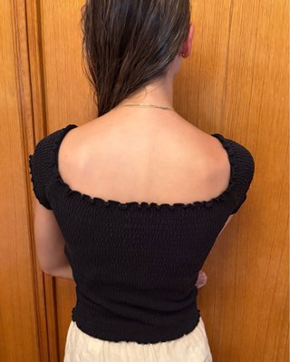 Top Fruncido Negro Media Manga Talla Única