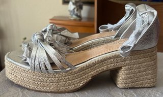 Sandalias Plataforma Esparto Plata