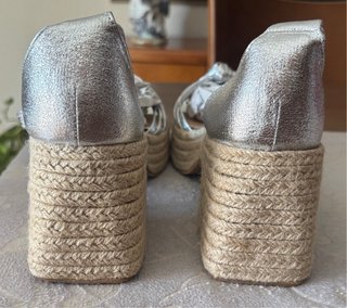 Sandalias Plataforma Esparto Plata