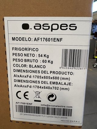 FRIGORÍFICO NUEVO ASPES 2PTAS AF17601ENF 170X60X68