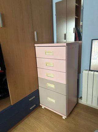 Cajonera 5 cajones rosa y gris