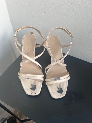 Sandalias Martinelli tacón blanco estampado negro