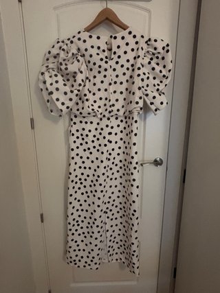 Vestido midi blanco lunares negros