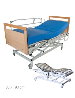 Cama articulada con carro elevador con barandilla
