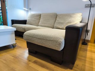 Sofá Chaiselongue Beige y Marrón