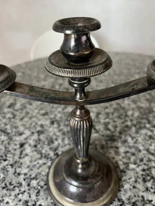 Candelabro Antiguo Niquelado de 3 Brazos