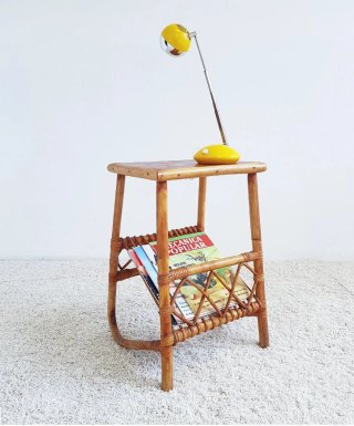 Mesita auxiliar / Revistero de bambú | Vintage 70s