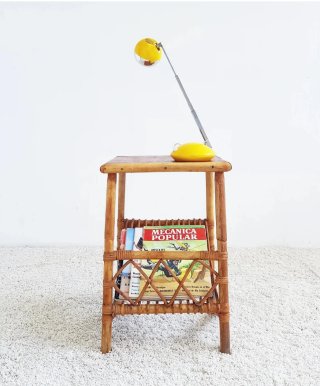 Mesita auxiliar / Revistero de bambú | Vintage 70s