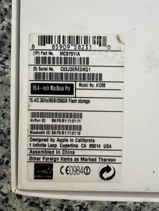 MacBook Pro Retina 15,4'' 2012 | Scatola Originale