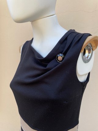 Abito tubino nero rifiniture beige