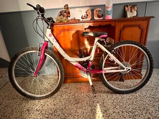 Bicicleta infantil blanca y rosa