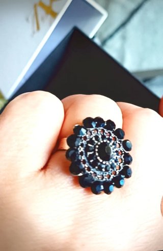 Anillo Vintage Cóctel Cristales Negros