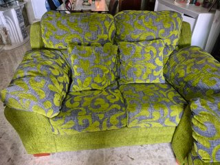 Conjunto 3 sofás tela verde y gris