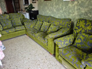 Conjunto 3 sofás tela verde y gris