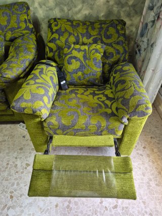 Conjunto 3 sofás tela verde y gris