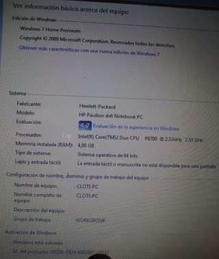 PC HP PAVILION dv6 con WINDOWS 7