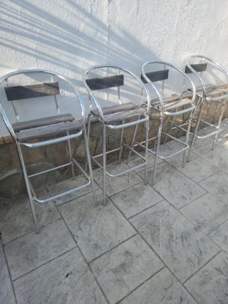 Sillas altas aluminio y madera tendo 6 iguales