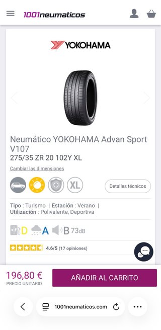 Yokohama Advan Sport V107 275/35/20 NUEVAS (2uds)
