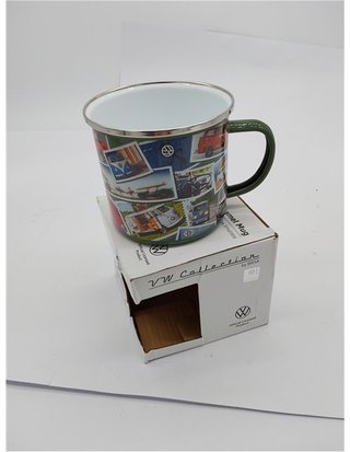 BRISA VW Collection - Volkswagen Taza Grande de Esmalte para cafété o Cappuccino T1-T3 Bus para Camping (500 ml/Sellos/Colorido)